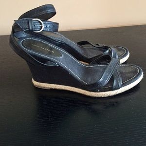 Ann Taylor black wedge heel strappy sandals
